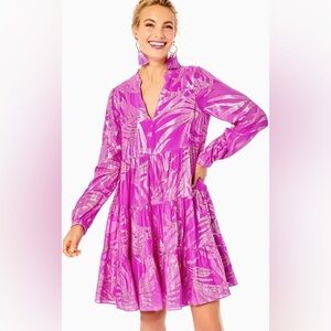 Lilly Pulitzer Pink and Gold Midi Dress fully lined